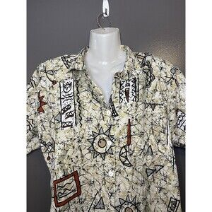 Vintage Judy Knapp Shirt Womens Size Large Beige Abstract Button Made USA